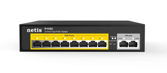 Netis P110C 8 POE+2 Uplink 100M Standard Fast Ethernet POE/POE+ Switch with Plug and Play | IEEE 802.3at/af Compliant Powered Devices (PDs) with Auto