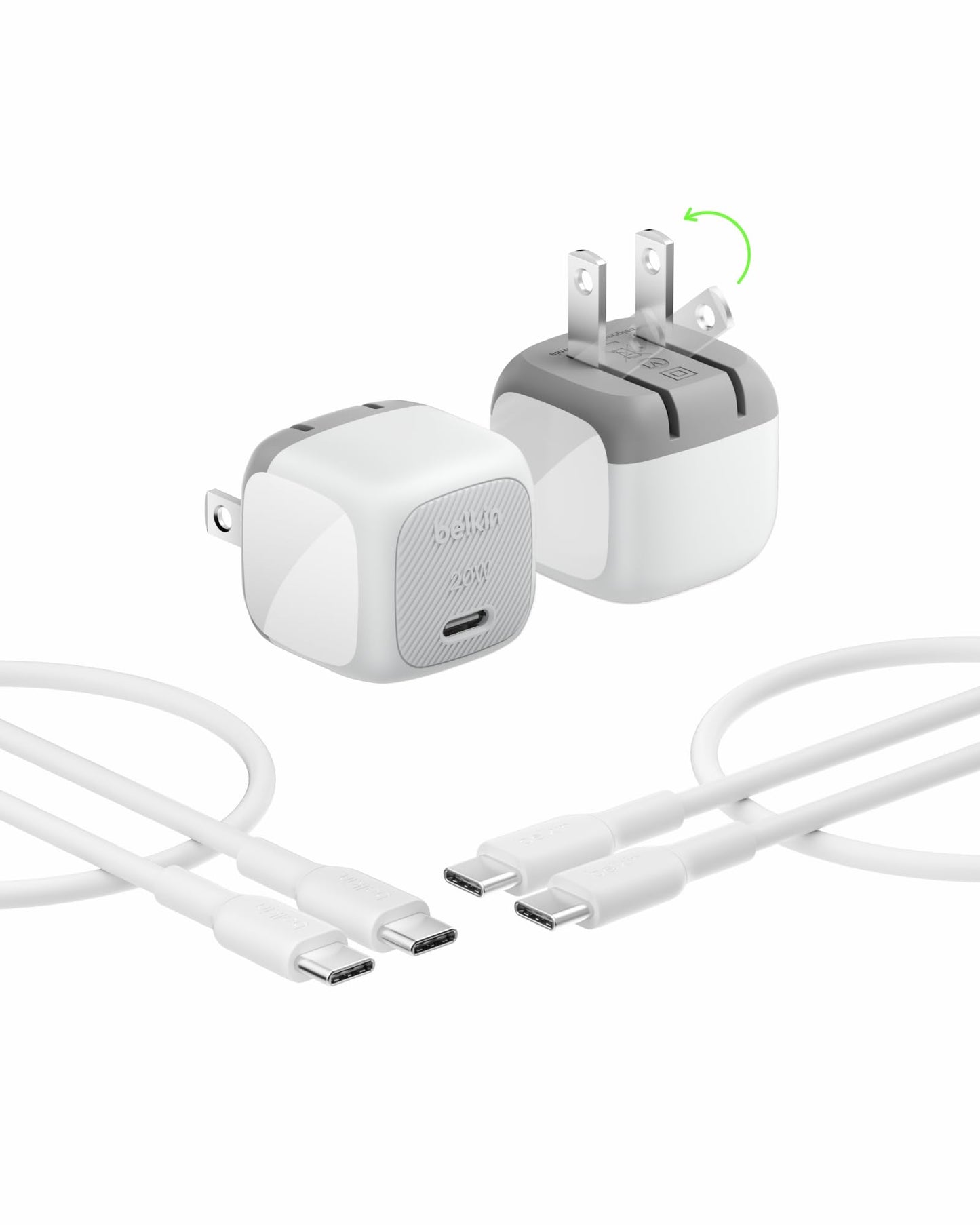 Belkin USB C Charger Block 20W (2 Pack) - USB C Cable Included - Fast Charging Block, Type C Wall Charger - Apple iPhone 17, Air, Pro, Samsung Galaxy