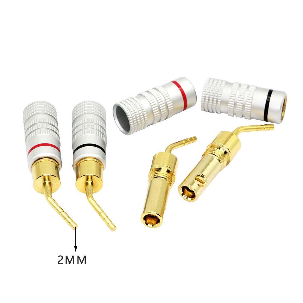CERRXIAN Gold Plated 2mm Banana Plug Screw Type Audio Speaker Pin Plugs Cable Connector Adapter(4pcs)