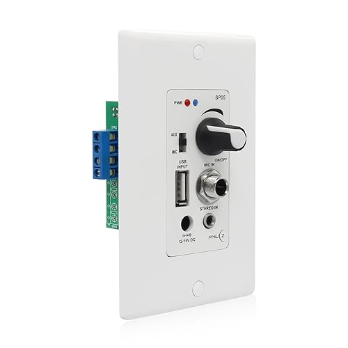 PNWCZ in Wall Audio Control Amplifier Receiver Compatible with Bluetooth 2 Channel Wall Plate with USB Microphone Aux (3.5mm) Input 120W for Sound