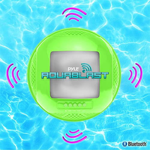 Pyle Portable Waterproof Floating Pool Speaker - Outdoor Wireless Bluetooth Compatible Rechargeable Battery Powered Shower Loud Speaker System - USB