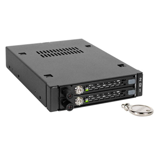 ICY DOCK Rugged Full Metal 2 x 2.5” SATA/SAS HDD & SSD Mobile Rack for External 3.5" Drive Bay with Key Lock & Thumb Screw Design | ToughArmor