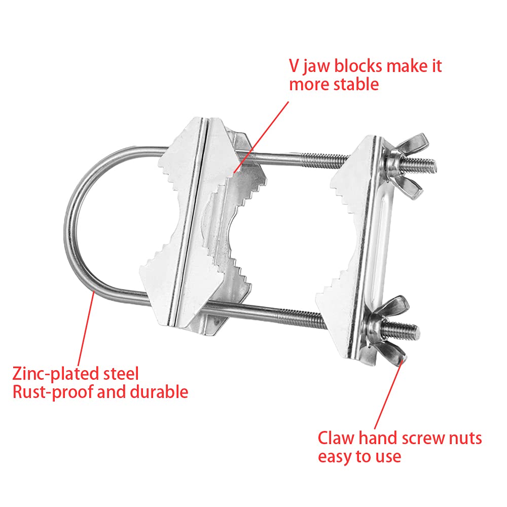 Double Antenna Mast Clamp Heavy Duty Pole to Pole Mounting Kit V Jaw Block with U-Bolt Mounting Hardware for TV CB Ham Antenna Parasols Flags