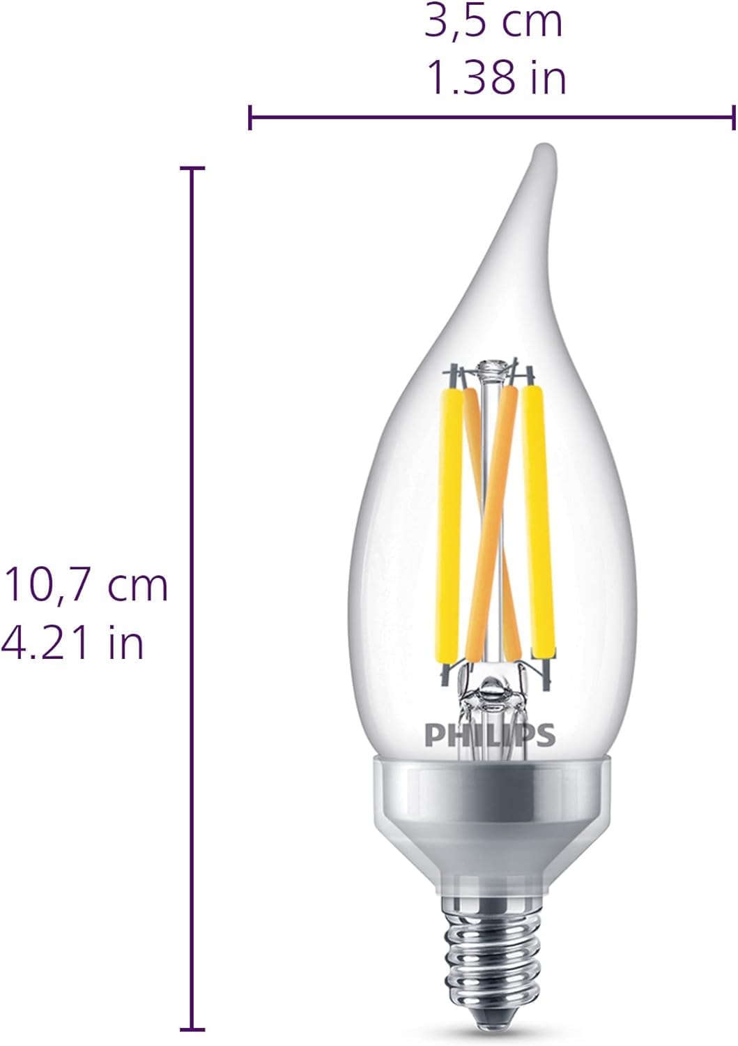 PHILIPS LED 40W BA11 E12 Base 3-Pack Ultra Definition Soft White (2700K) 300 Lumen (3.5W = 40W) Dimmable Frosted Flicker-Free Candelabra Light Bulbs