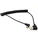 GLHONG Coiled Mini USB Cable, 90 Degree Spring USB 2.0 to Mini USB Cable Cord, Right Angle Charging and Sygn Mini USB Adapter Lead 1.5meter