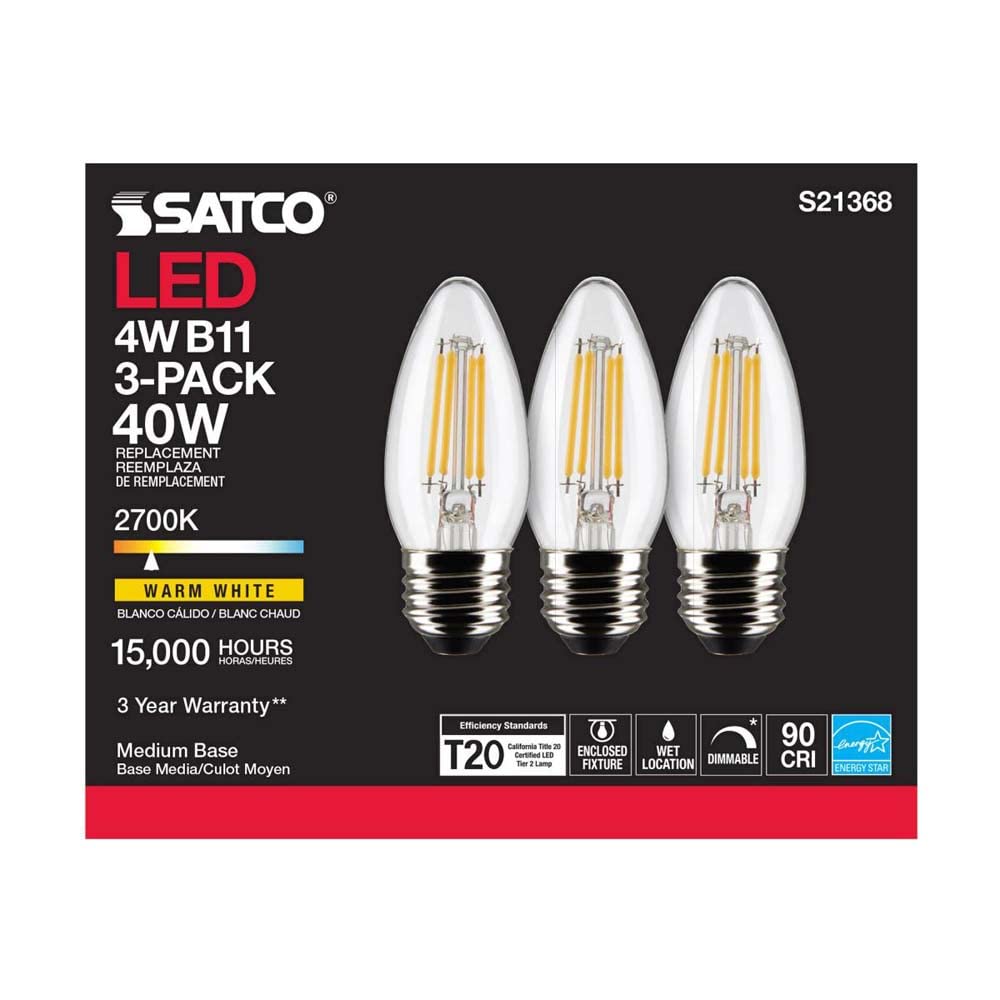Satco 6Pk 4w B11 LED 2700K Medium Base Dimmable - 40w equiv