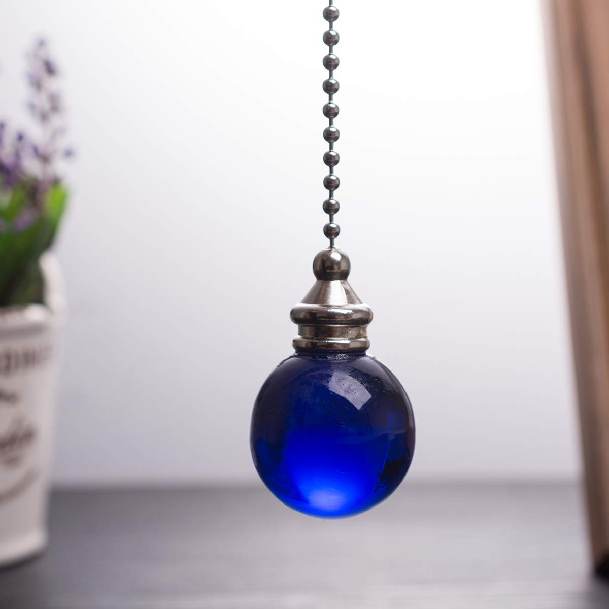 Ceiling Fan Pull Chain, 2pcs Blue 30mm Diameter Crystal Ball Fan Pull Chain, 20 Inches Fan Pulls Set with Connector Ceiling Fan Pull Chain Ornaments