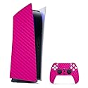 MightySkins Carbon Fiber Gaming Skin for PS5 / PlayStation 5 Digital Edition Bundle - Solid Hot Pink | Durable Textured Carbon Fiber Finish | Easy