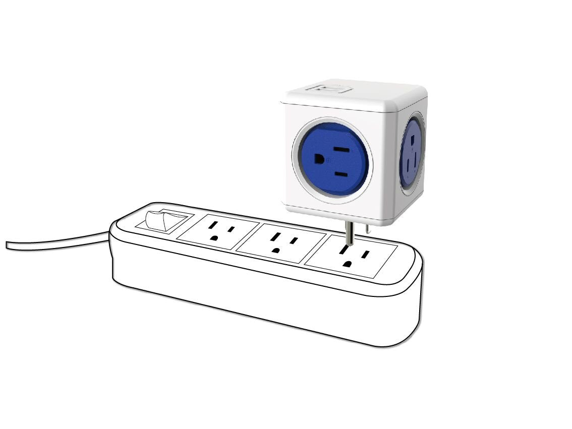 [New Version] PowerCube 4 Outlets Dual USB Port Surge Protector Wall Adapter Power Strip with Resettable Fuse, Cobalt Blue