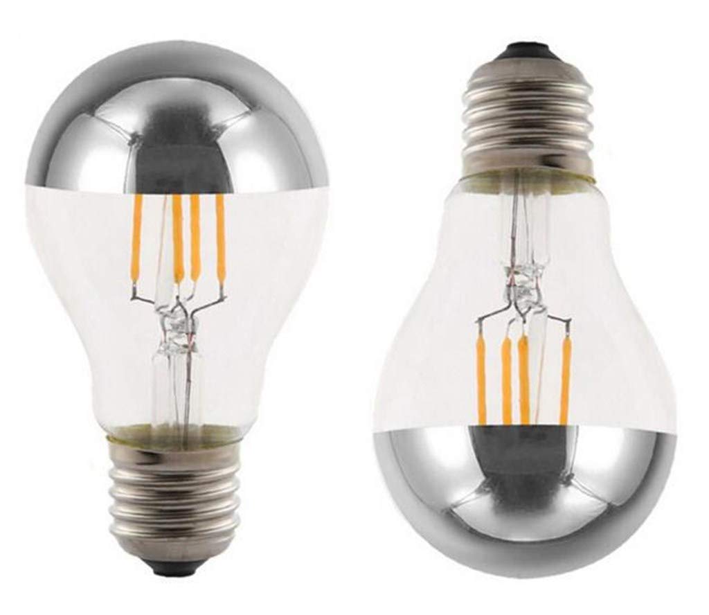 Half Chrome Light Bulb A60 4W(40W Equivalent) E27 Base LED Filament Vintage Edison Bulb with Mirror Half Chrome Silver Bulb,for Bathroom Kitchen