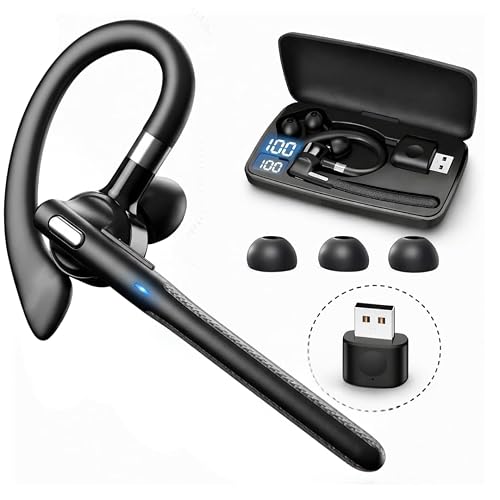 WADANI Bluetooth Wireless Earpiece with USB Adapter for PC, Dual-Mic Noise Reduction, 500mAh Charging Case, Bluetooth 6.1 Stable Connection, LED