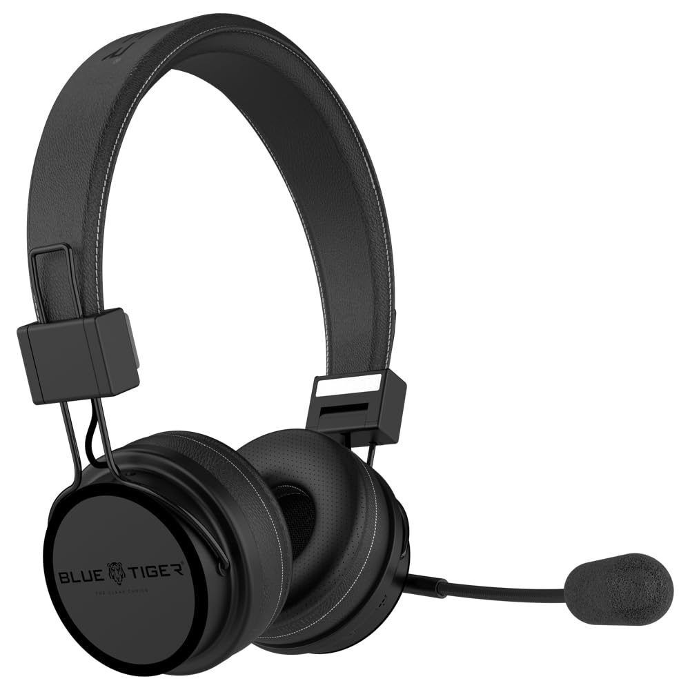 Blue Tiger Premium Elite Ultimate Single and Dual Ear 2-in-1 Bluetooth Headset - Professional Noise Cancellation Head Set with Microphone - USB-C…