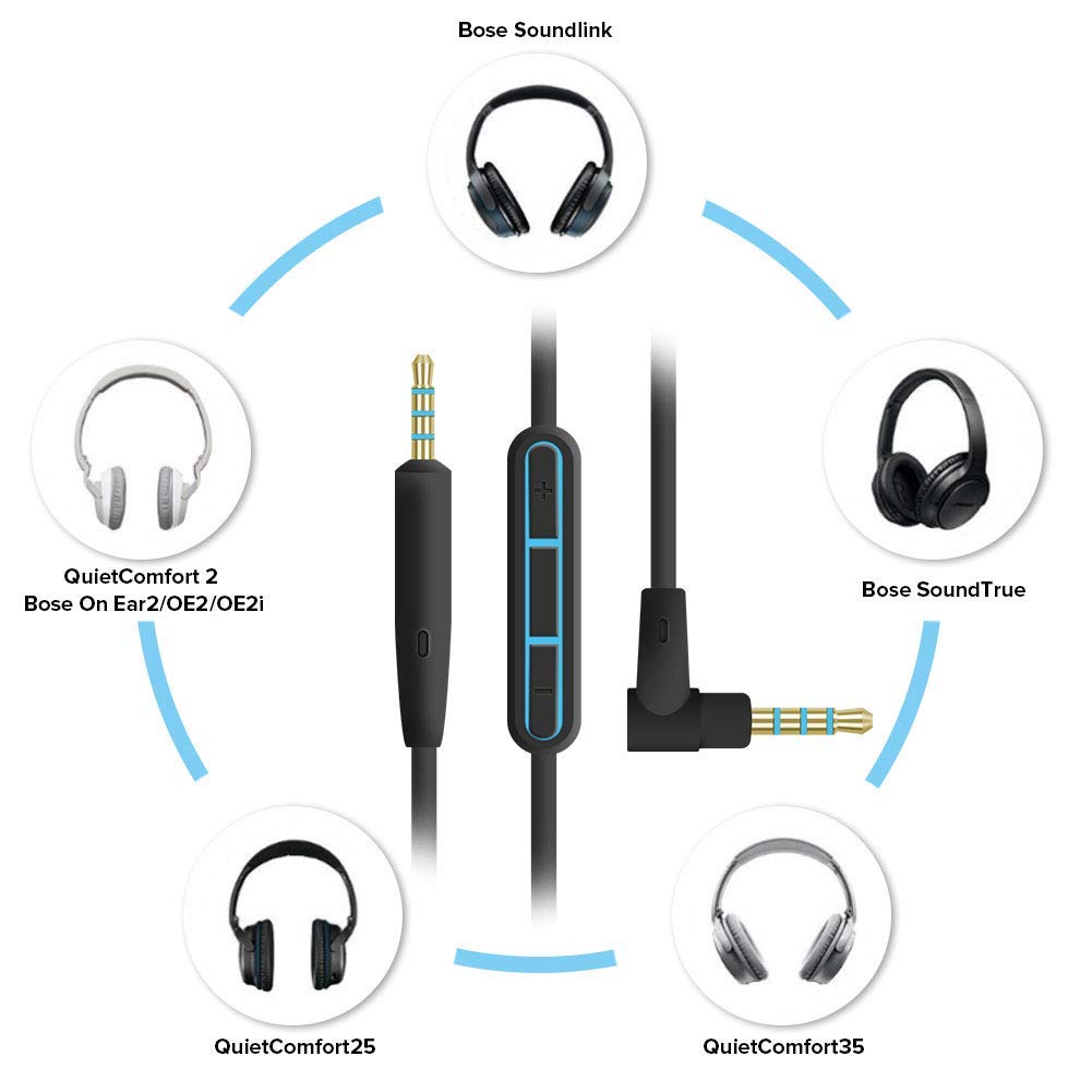 Alitutumao QC35 Headphones Audio Cable Cord with Inline Mic Remote Volume Control Compatible with Bose QuietComfort 25, QC35 II, QC35, On-Ear 2, OE2…