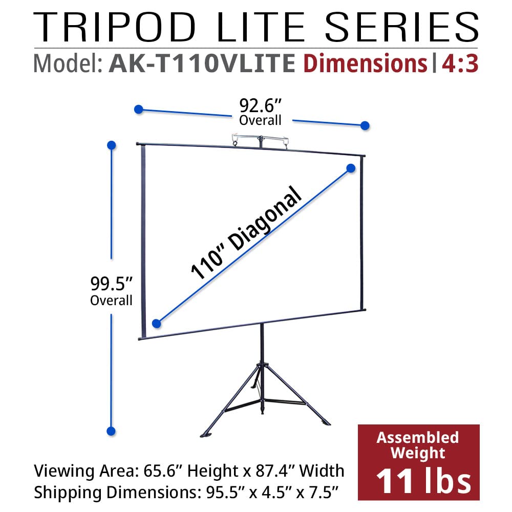 Akia Screens 2-in-1 110" Portable Projector Screen with Stand & Carry Bag, 4:3/16:9 Retractable, Tripod or Wall Mount, Indoor Outdoor Home Theater