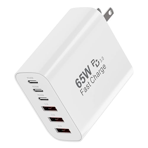 USB C Wall Charger Block, 65W GaN 6-Port Fast Charging Block,PD USB C Plug Adapter+QC Plug Compatible with iPhone iPhone 17/17 Plus/17 Pro Max/16/16