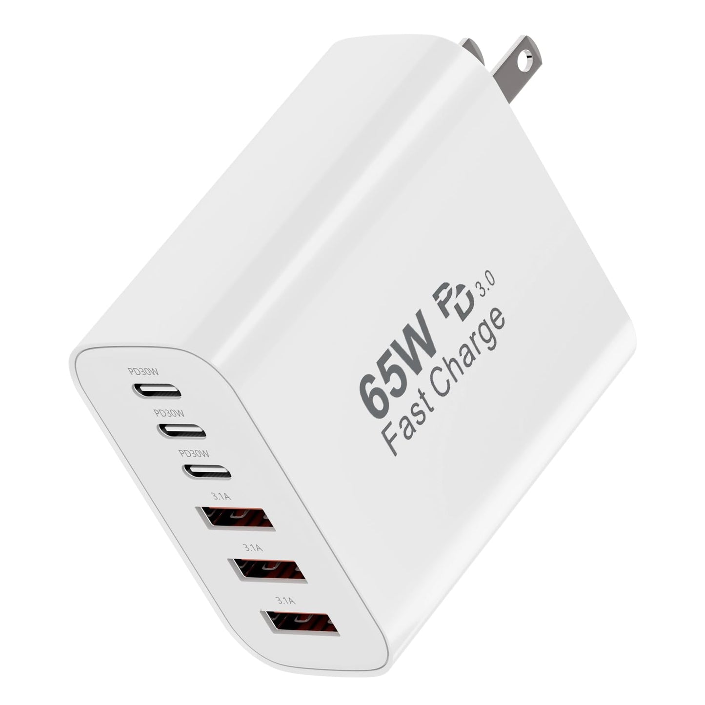 USB C Wall Charger Block, 65W GaN 6-Port Fast Charging Block,PD USB C Plug Adapter+QC Plug Compatible with iPhone iPhone 17/17 Plus/17 Pro Max/16/16