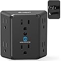 Multi Plug 6 Outlet Extender, Unidapt Black Surge Protector Wall Splitter, 900J Power Strip 3 Side Wide Spaced Adapter Multiple Charger Expander