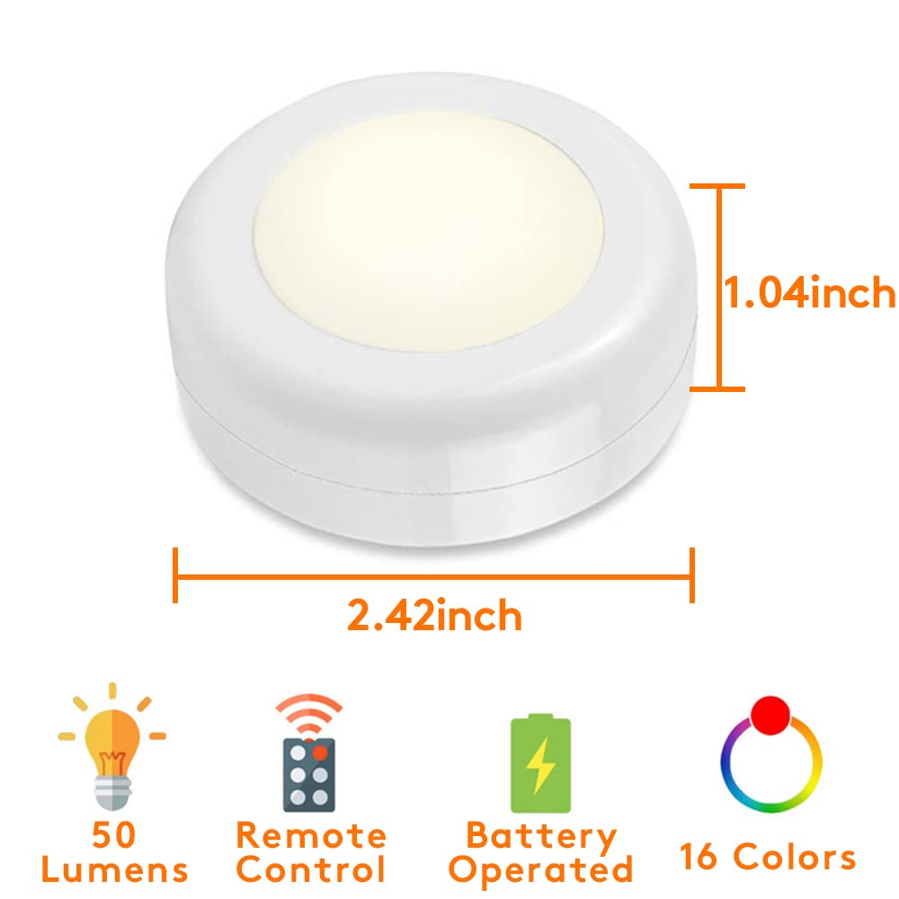 Deitybless 13-Color LED Puck Lights with Remote Control | Wireless Battery-Powered Stick-On Under Cabinet Lighting | Dimmable Color Changing Lights