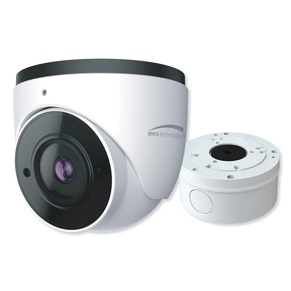 Speco O4VT1 4MP H.265 IP Turret Camera with Analytics and Junction Box, 2.8mm Fixed Lens