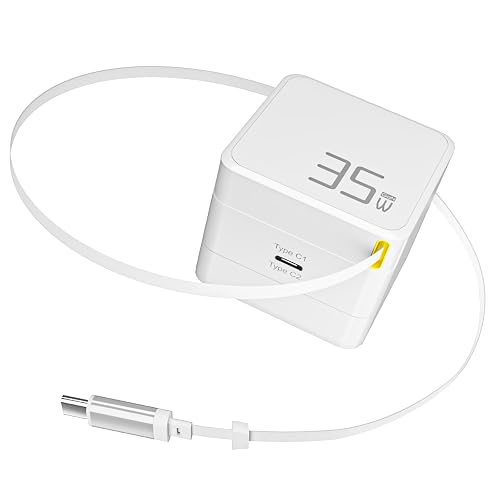 TRAVEL DEPOT USB C Retractable Charger, GaN PD 35W Charger Block w/Retractable Type C Cable Portable Wall Phone Chargers Fast Charging Adapter