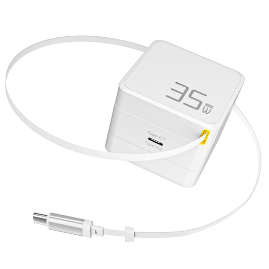 TRAVEL DEPOT USB C Retractable Charger, GaN PD 35W Charger Block w/Retractable Type C Cable Portable Wall Phone Chargers Fast Charging Adapter