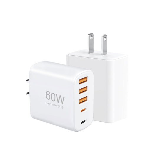 60W USB C Charger Block, 2 Pack 5-Port USB C Fast Wall Charger?2 USB C+3 USB A? Multiport Charging Cube for i Phone 17 16 15 14 13 12 11 Pro Max XS