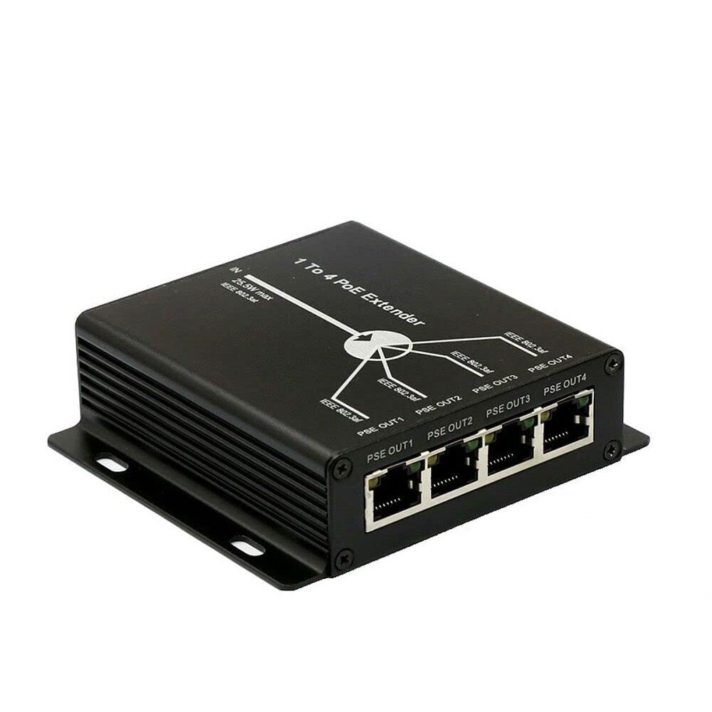 HKBTM POE Extender RJ45 4-Port 10/100M IEEE802.3at (Power-in) to IEEE802.3af (Power-Out) for Ethernet/PoE Power AP, IP Camera, IP Telephone and Other