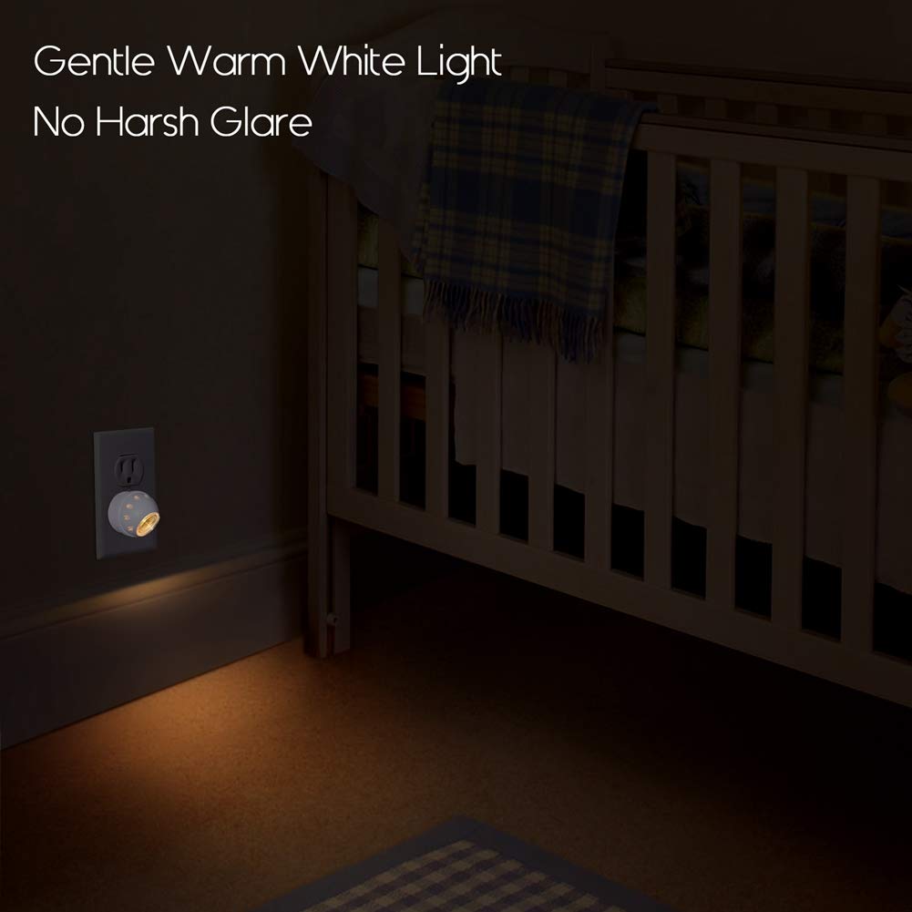 Emotionlite Plug-in Night Lights, Warm White LED Nightlight, 360° Rotation, Dusk to Dawn Sensor, Kids, Adult, Bedroom, Hallway, Bathroom,Kitchen