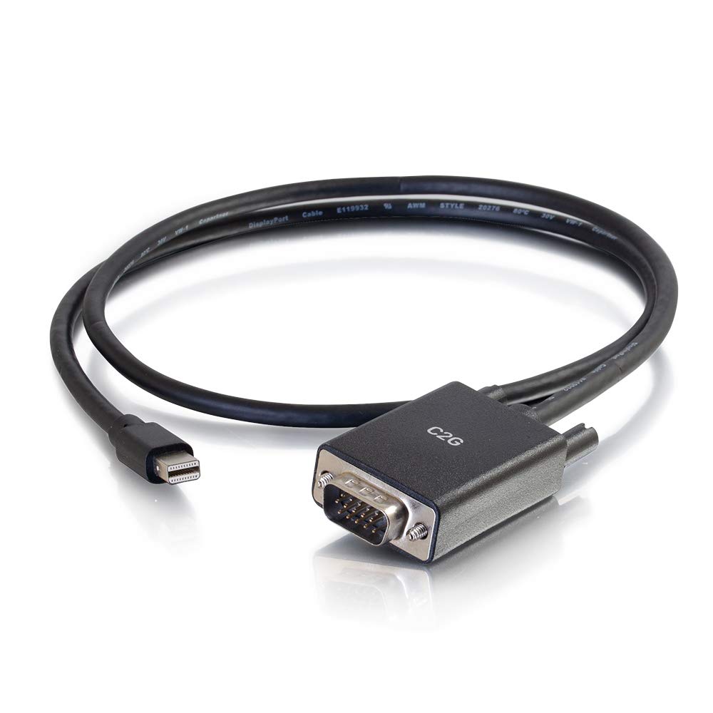 C2G Mini Display Port Adapter, Display Port to VGA, Black, 3 Feet (0.91 Meters), Cables to Go 54676