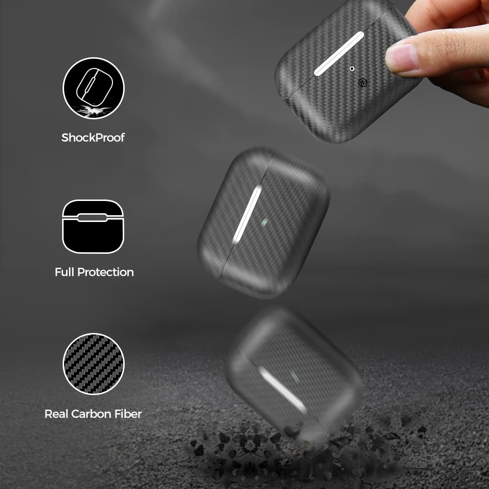 MONOCARBON Real Carbon Fiber Case for AirPods Pro 2nd Generation 2022 with Stripes Lanyard | Slim & Durable Cover for AirPods Pro 2 Accessories |