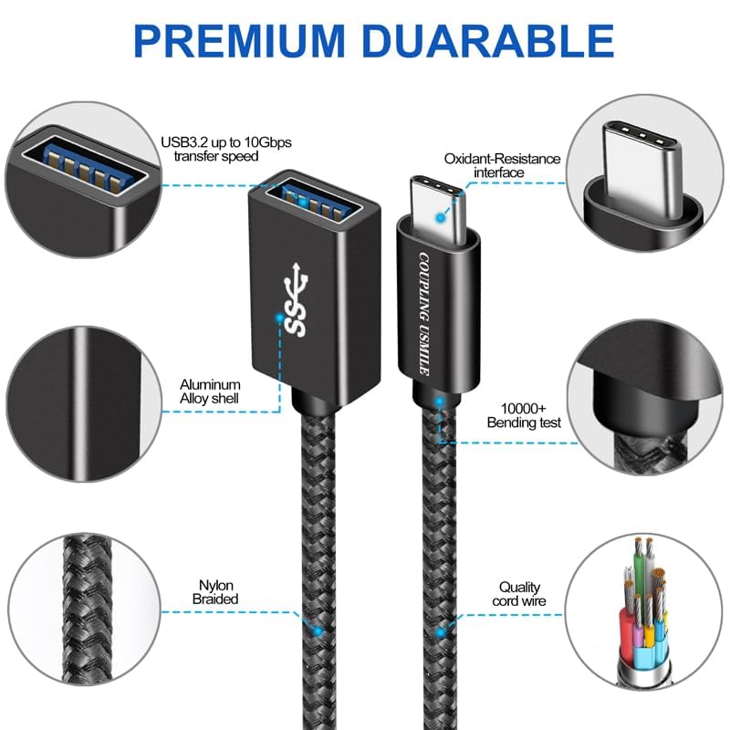 COUPLING USMILE USB C to USB 3.2 Adapter [2pcs Black], Transfer up to 10Gbps, Type C to USB(Male-Female OTG Cable USBC to USB Adapter Compatible…