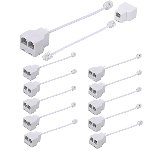 Yumiwoow Phone Line Splitter,Telephone Splitter,with RJ11 6P4C Plugs,Suitable for Telephone,Fax Machine (White /12 Pack)