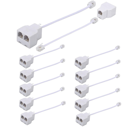 Yumiwoow Phone Line Splitter,Telephone Splitter,with RJ11 6P4C Plugs,Suitable for Telephone,Fax Machine (White /12 Pack)
