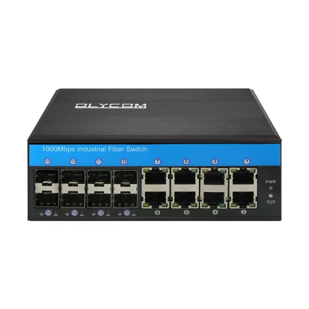 OLYCOM Managed Switch 8 Port Gigabit Ethernet 12V Industrial Grade with 8 Port SFP Din Rail Mounted IP40 for Outdoor Use