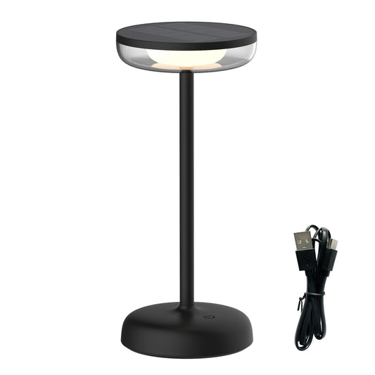 VerLuce Cocktail Style Solar Table Lamp - Cordless LED Light with USB-C Charging, Dimmable Warm 2700K Glow, Weather Resistant for Indoor/Outdoor Use