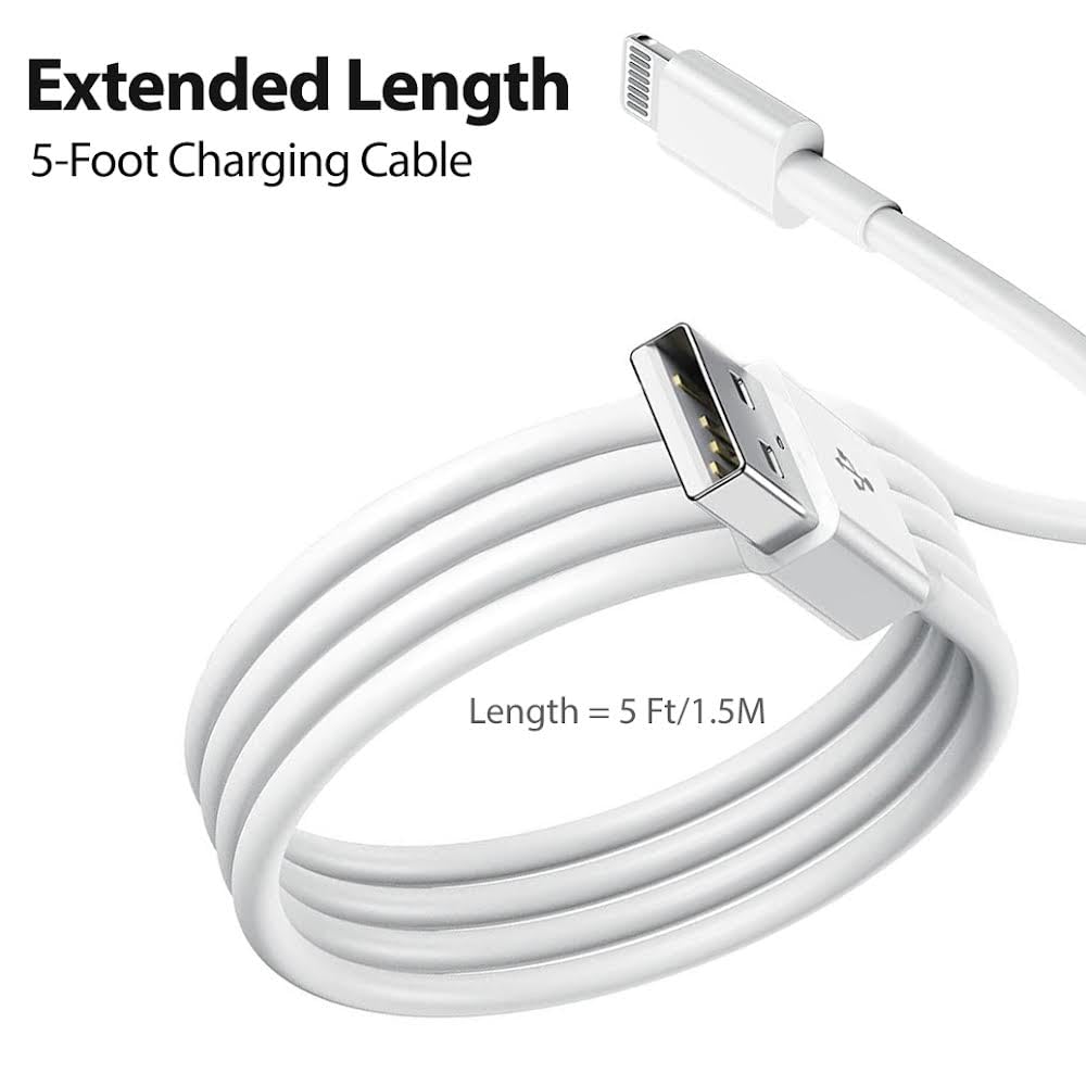 iPhone Charger [MFi Certified] - Travel & Home Wall Charger with 5ft Cable, Compatible with iPhone 14, 13, 12, 11, SE, X, 8, 7, 6, 5, iPad Mini, iPod