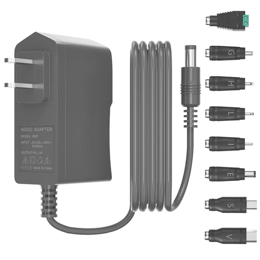 DC/AC 6V 2A Power Supply Adapter Universal 6V 2A 1.8A 1.5A 1A 0.5A Power Adaptor with 8 DC Tips for Baby Monitor, Bluetooth Speaker, Makeup Mirror…