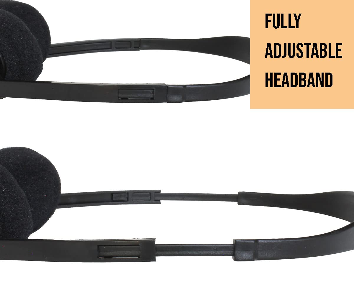 Soundnetic SN06 Bulk Headphones 25 Pack - Disposable Stereo Limited Use Headphones, Black - Affordable for Schools, Testing, Libraries