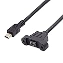 cablecc Panel Mount Type Mini USB2.0 5Pin Male to Female Extension Adapter Cable with Screws 50cm