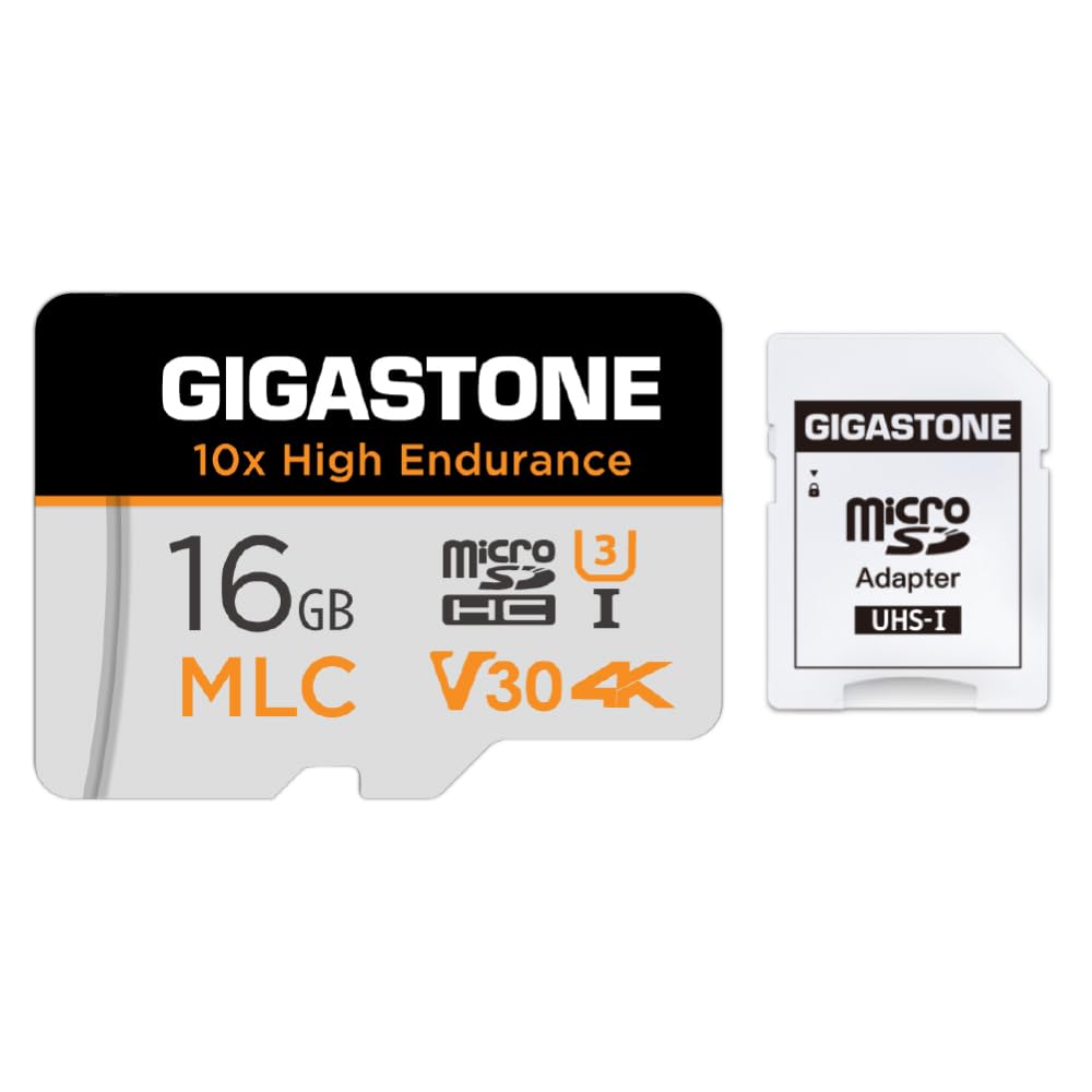 [10x High Endurance] GIGASTONE Industrial 16GB MLC Micro SD Card, 4K Video Recording, Security Cam, Dash Cam, Surveillance Compatible 95MB/s, U3 C10