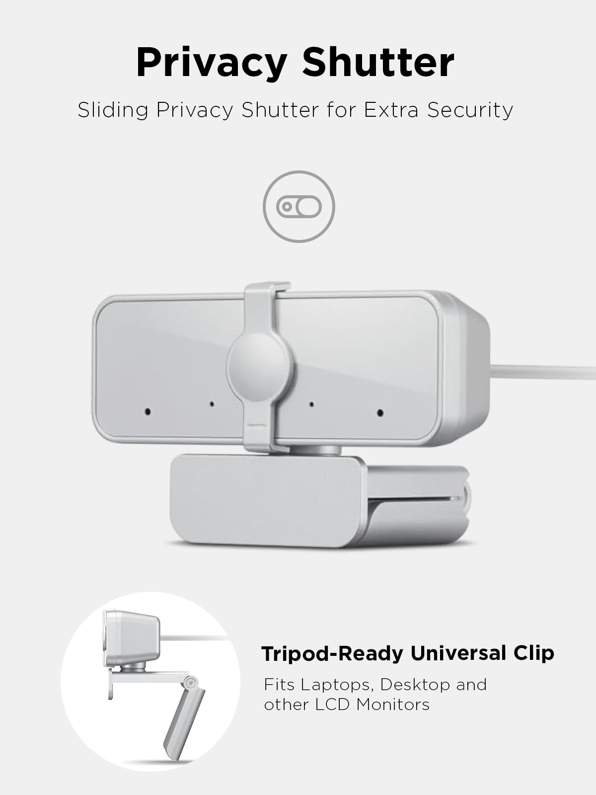 Lenovo 310 FHD Webcam, 1080p, FHD Resolution @30 FPS, Plug-and Play USB Connectivity, 1.8M Cable, 2 Integrated Microphones, External Privacy Shutter