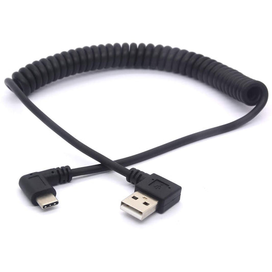 GLHONG Coiled USB C Cable, Right Angle USB 2.0 to USB C Extension Cord 90 Degree USB C Adapter Lead (USB 2.0 Right)