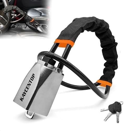 KAYCENTOP Car Steering Wheel Lock, Seat Belt Lock, Car Locks Anti-Theft Device with Aluminum Alloy Lock Housing, Max 17 Inch Length, High Visibility