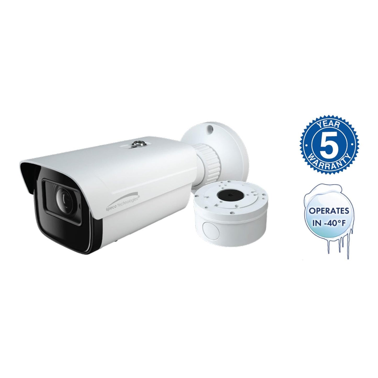 Speco O4VB2M 4MP H.265 IP Bullet Camera with Analytics and Junction Box, 2.8-12mm Motorized Lens