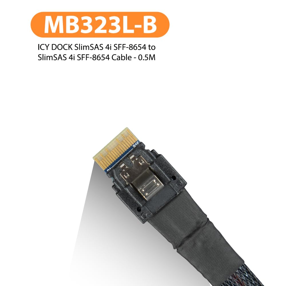 ICY DOCK SlimSAS 4i SFF-8654 to SlimSAS 4i SFF-8654 Cable - 0.5M | MB323L-B