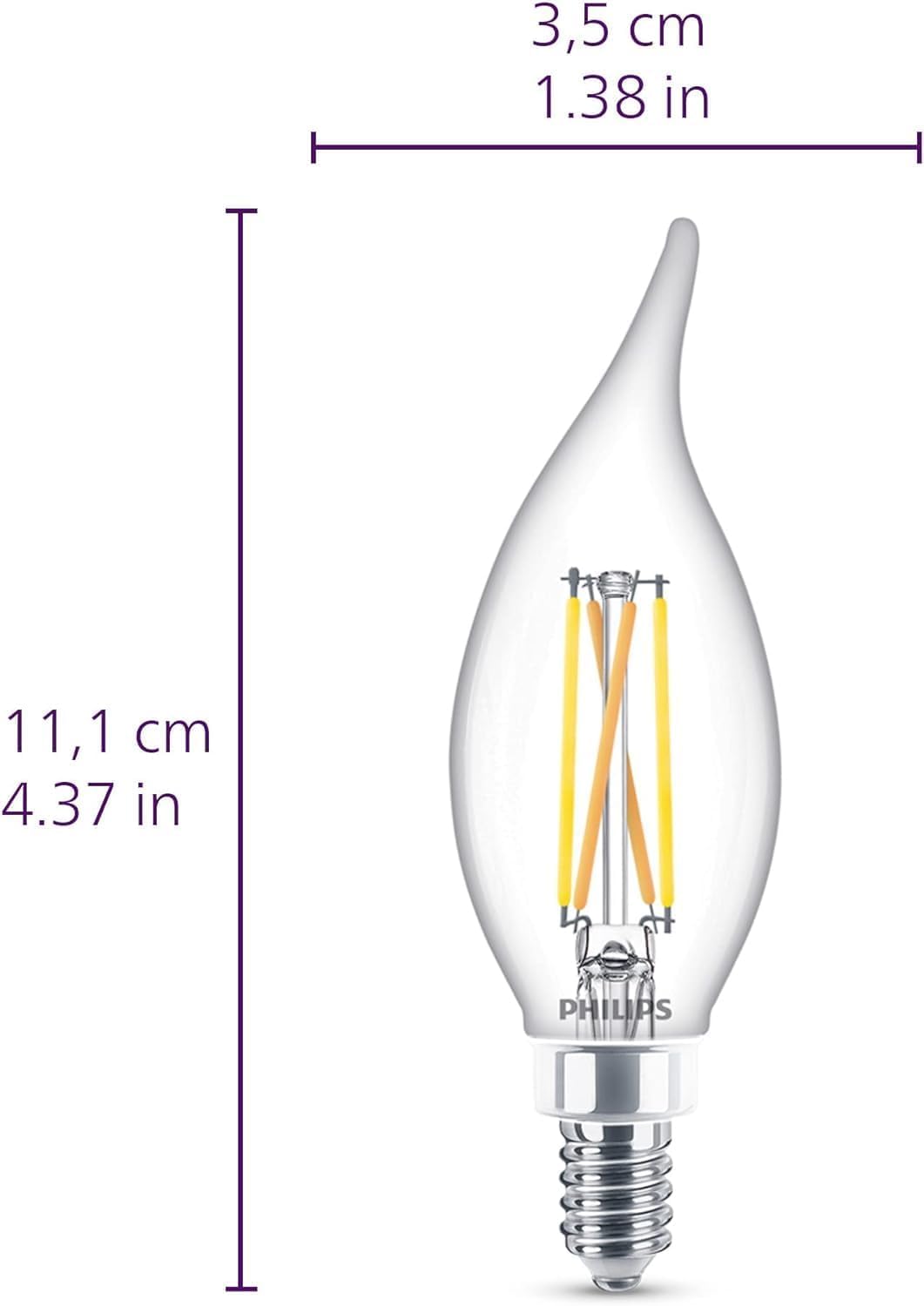 PHILIPS LED 60W BA11 E12 Base 3-Pack Ultra Definition Daylight (5000K) 500 Lumen (5W = 60W) Dimmable Clear Flicker-Free Candelabra Light Bulbs