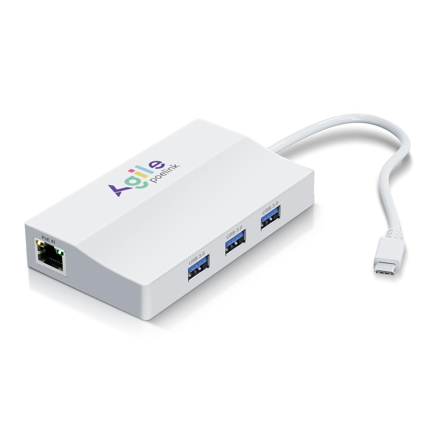 AGILEPOELINK PoE to USB C Hub, USB-C to Ethernet Multiport Adapter Plug & Play, 5 in 1 (Gigabit Ethernet, 23W Powered by POE 802.3at, 3*USB 3.0)