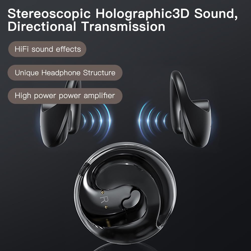 sunshot Ows Open Ear Headphones Bluetooth 5.4, Wireless Air Conduction Earbuds with Earhooks, 16mm Drivers Deep Bass, 40H Playtime, IPX5 Waterproof…