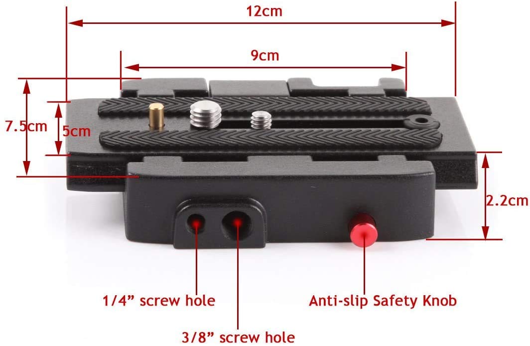 AngelReally P200 Quick Release Plate - Camera Tripod Base Plate with QR Clamp Adapter with 1/4" and 3/8" Screw Hole Compatible for Manfrotto 500AH