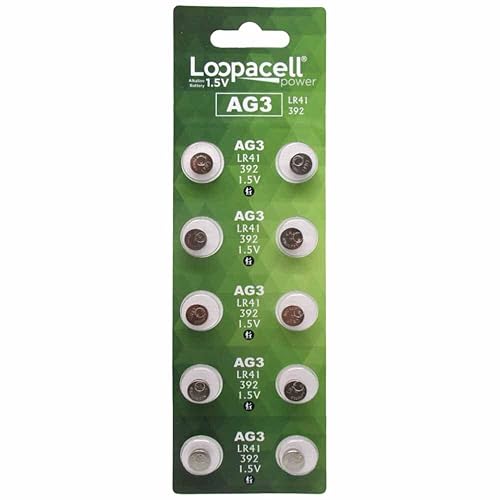 LOOPACELL AG3 LR41 Batteries - AG3 392 384 192 Battery - 1.5V Alkaline Button Coin Cell Batteries (10 Count (Pack of 1))